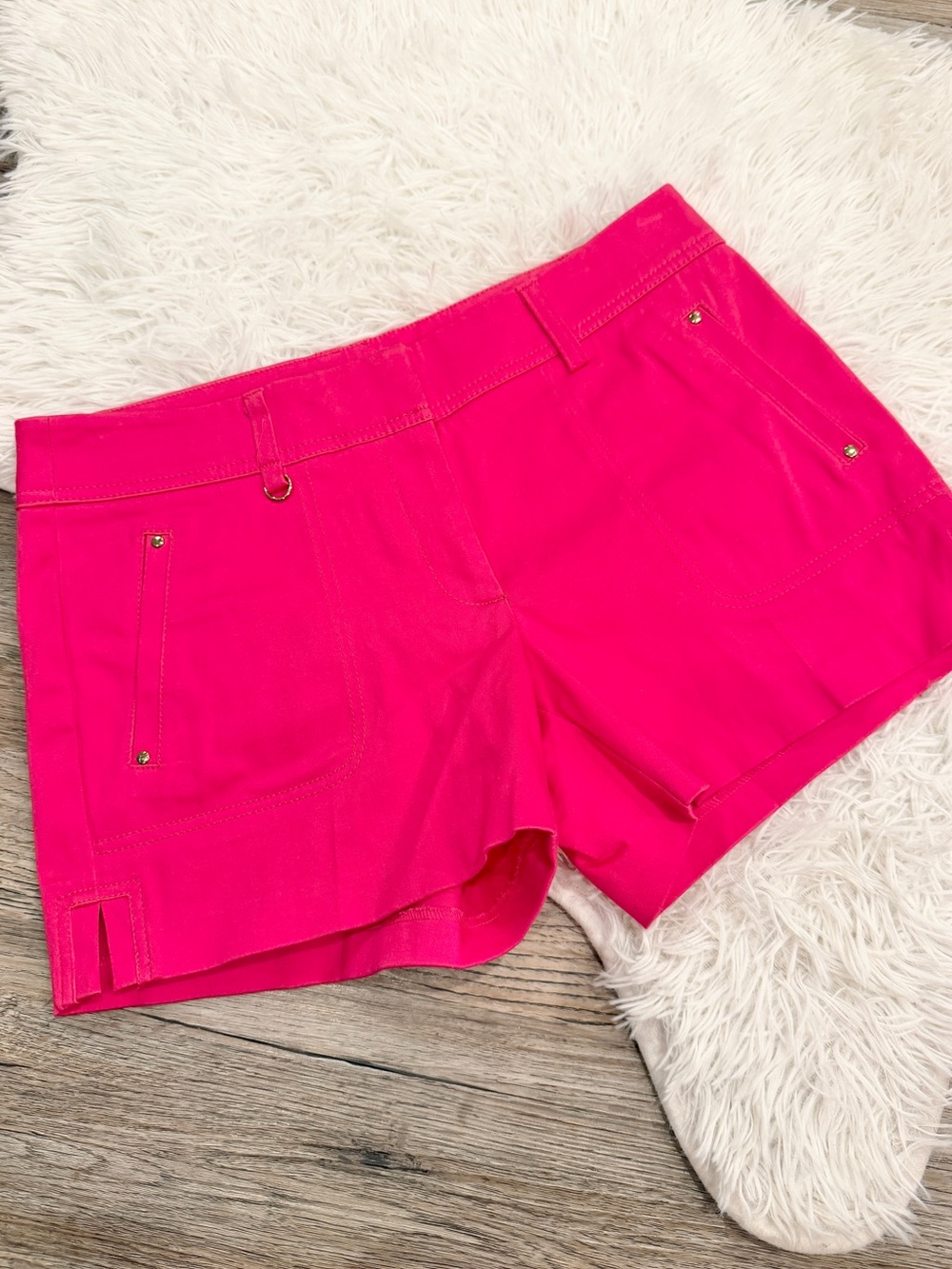 Cache Shorts Hot Pink Barbie Khaki Chino Flat Front 6